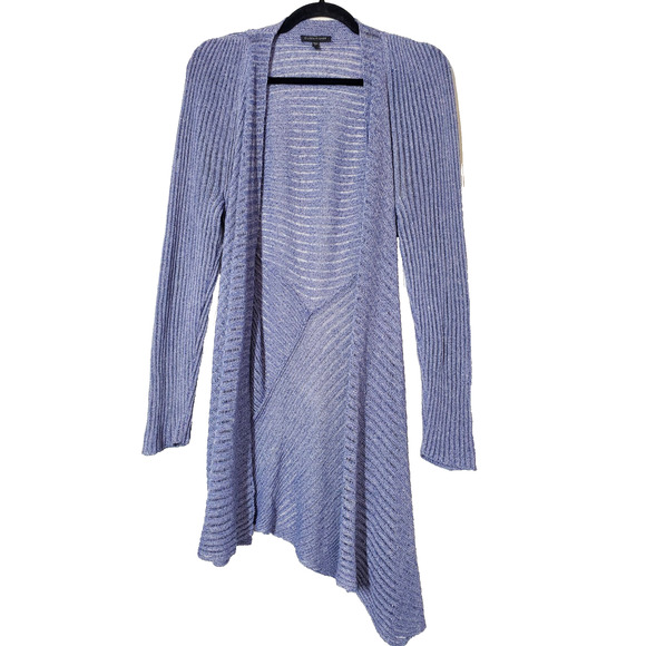 Eileen Fisher Womens Large Cardigan Sweater Linen Open Front Asymmetrical Blue - Picture 1 of 8